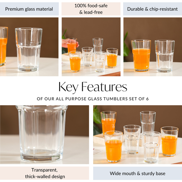 All Purpose Glass Tumblers Set Of 6 310ml