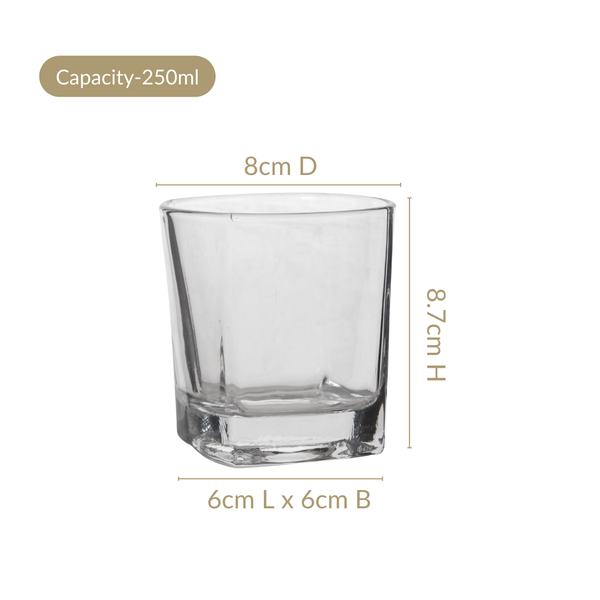 Square Base Whiskey Glass Set Of 6 250ml