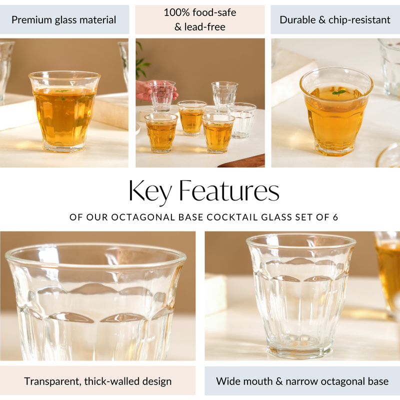 Octagonal Base Cocktail Glasses Set Of 6 250ml