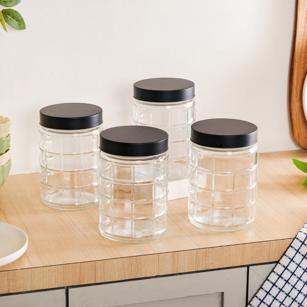 Glass Storage Jars With Airtight Lid Set Of 4 Checks 1350ml