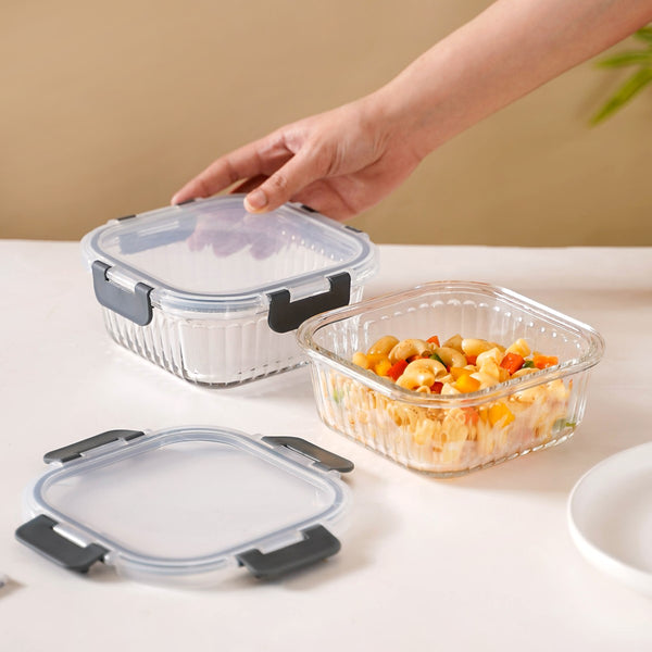 Set Of 2 Microwave Safe Glass Storage Food Containers 800ml
