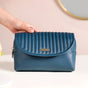 Roll Top Flap Travel Makeup Pouch Navy Blue