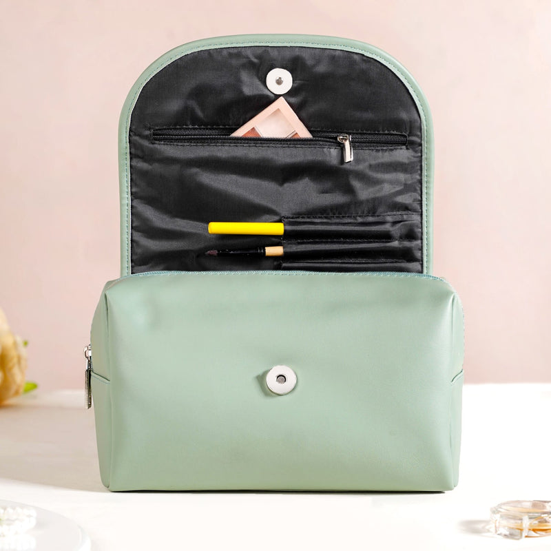 Multicompartment Travel Makeup Pouch Mint Green