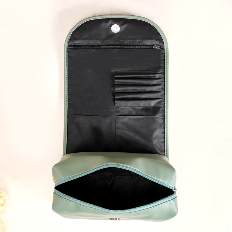 Multicompartment Travel Makeup Pouch Mint Green