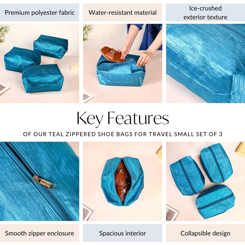 Teal Zippered Travel Shoe Bags Small Set Of 3