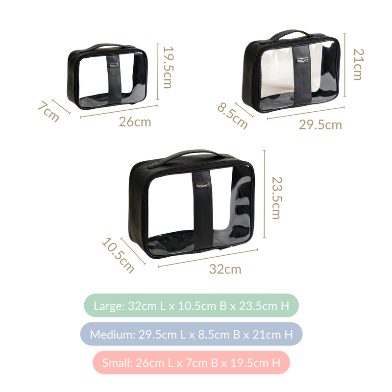 Black Vegan Leather Travel Kit Set Of 3