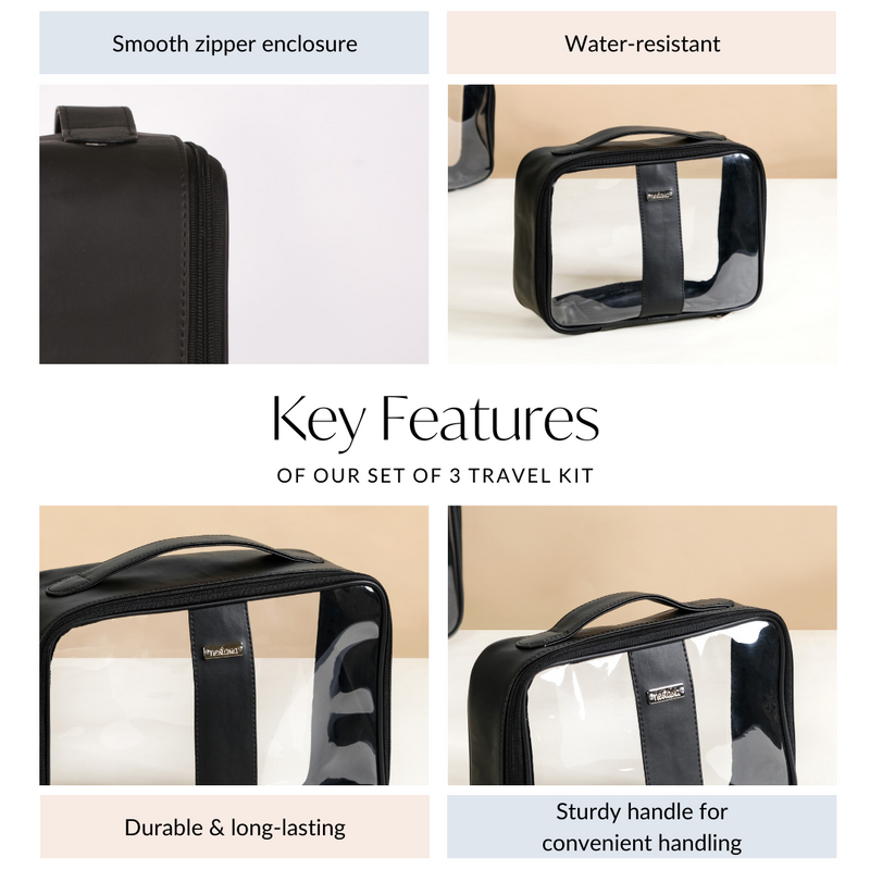 Black Vegan Leather Travel Kit Set Of 3