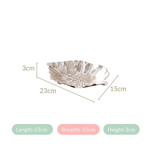 Silver Colocasia Leaf Metal Tray Set Of 2