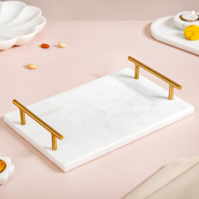 Polished White Marble Decorative Tray