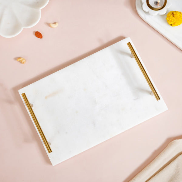 Polished White Marble Decorative Tray 12 Inch