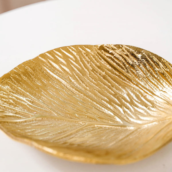 Set of 2 Aluminium Leaf Trinket Tray Gold