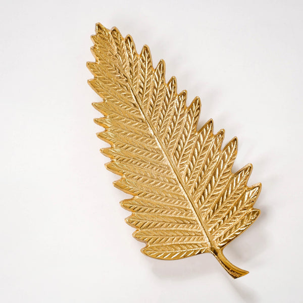 Golden Fern Leaf Metal Tray With Handle Set Of 2