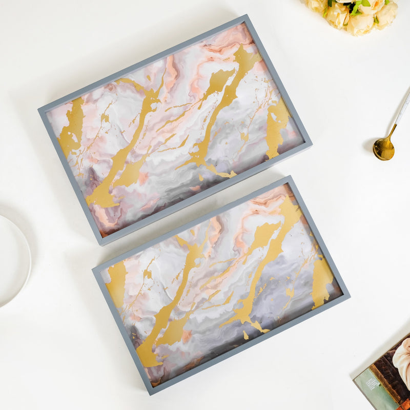 Sky Art Tray Set Of 2 With Matte Gold Foil