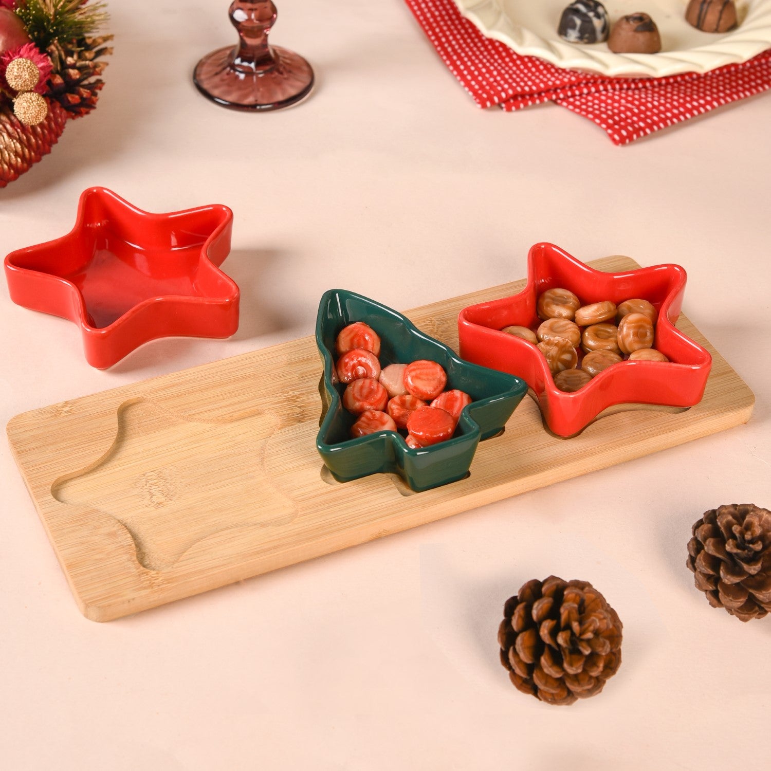 Stars And Tree Snack Bowl Set Of 3 With Wooden Serving Tray Online