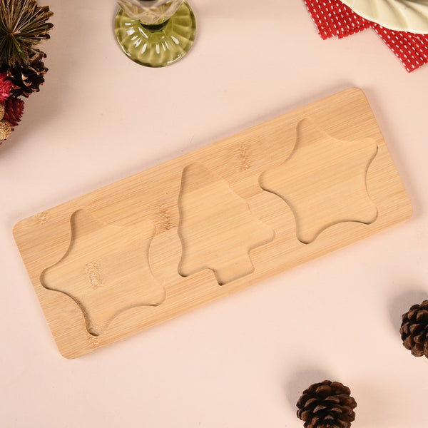 Stars And Tree Snack Bowl Set Of 3 With Wooden Serving Tray