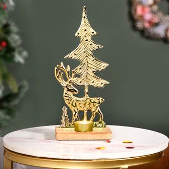 Gold Reindeer Showpiece With Tea Light Holder