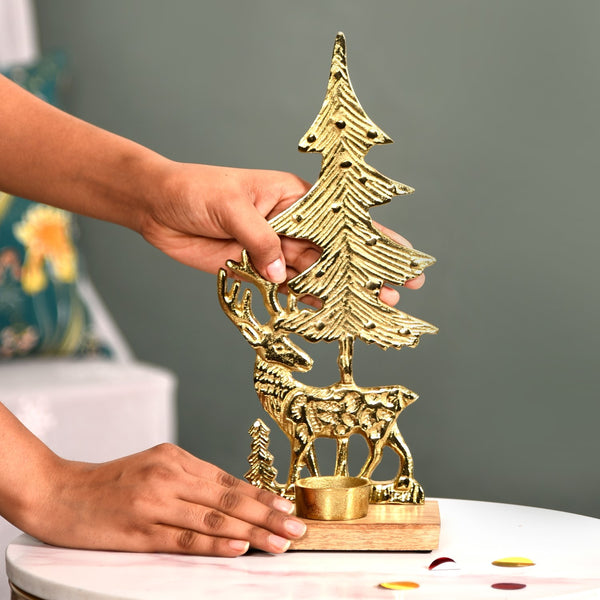 Gold Reindeer Showpiece With Tea Light Holder