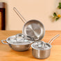Triply Hammered Stainless Steel Set With Frying Pan Kadai And Saucepan With Lid Set Of 3