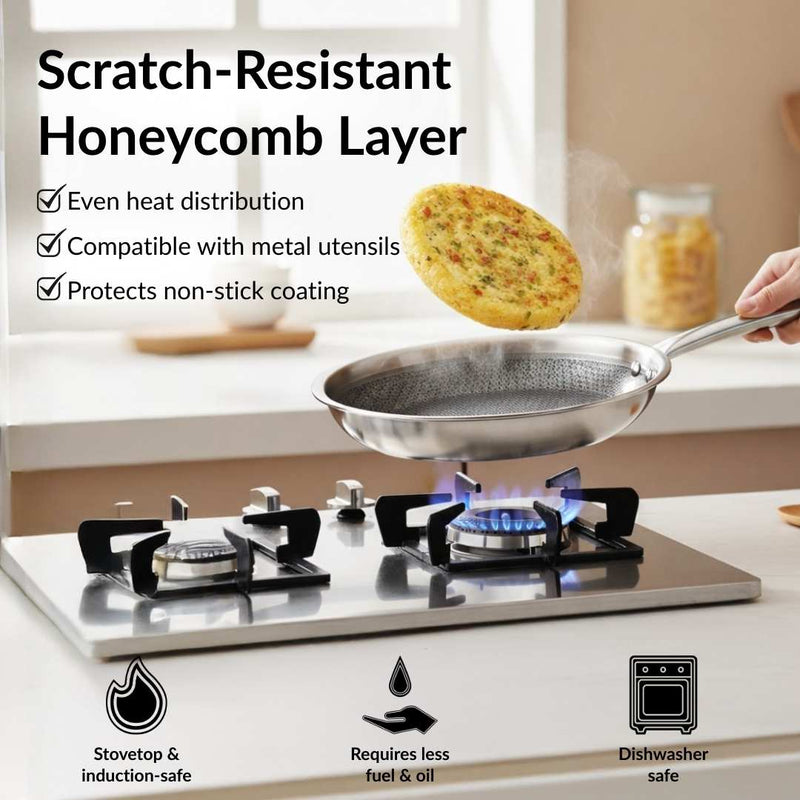 Non Stick Triply Induction Safe Honeycomb Frypan With Lid 2000ml