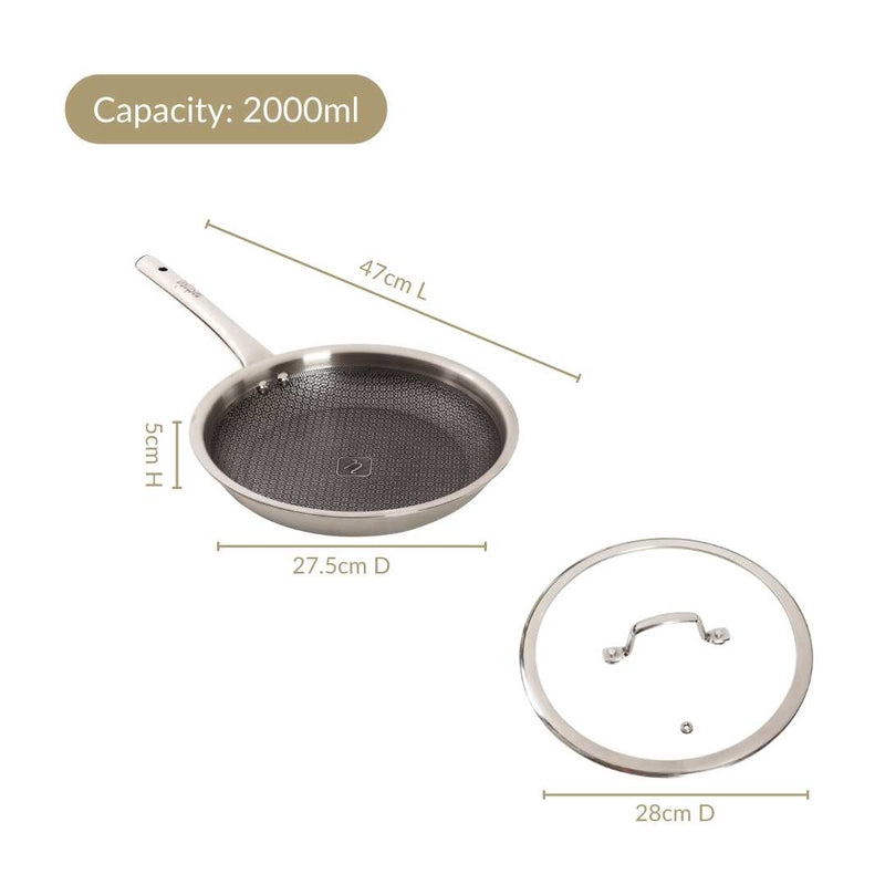 Non Stick Triply Induction Safe Honeycomb Frypan With Lid 2000ml