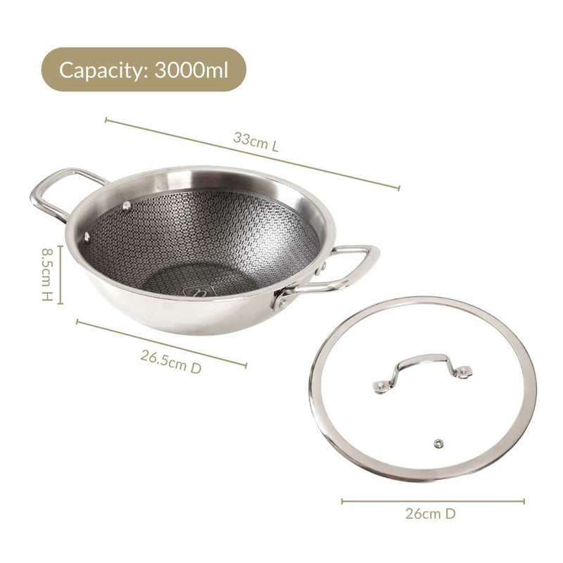 Honeycomb Flame And Induction Safe Triply Non Stick Kadai With Lid 3000ml