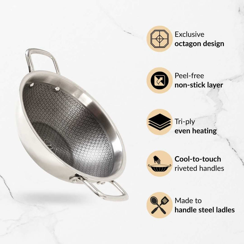 Honeycomb Flame And Induction Safe Triply Non Stick Kadai With Lid 3000ml