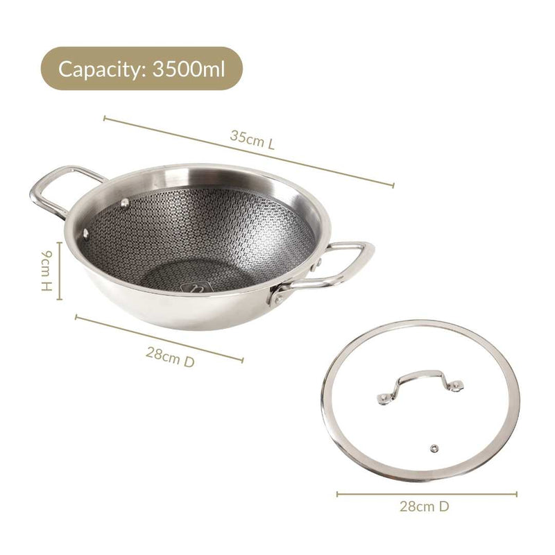 Honeycomb Non Stick Induction Friendly Triply Kadai With Lid 3500ml