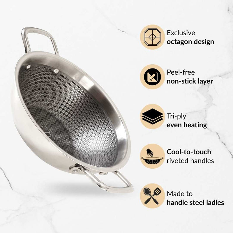 Honeycomb Non Stick Induction Friendly Triply Kadai With Lid 3500ml