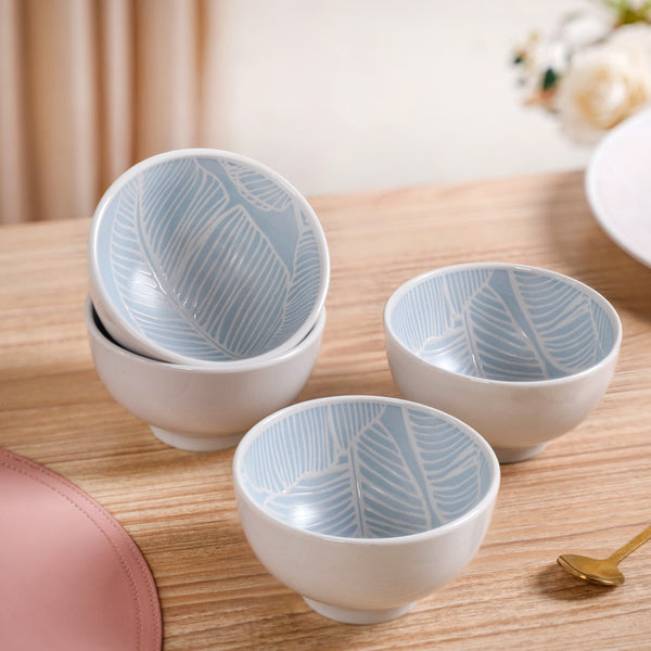 Tropica Baby Blue Printed Ceramic Snack Bowl Set Of 4 325ml