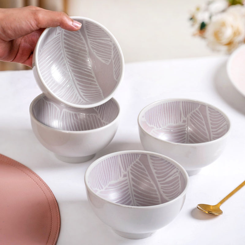 Tropica Light Mauve Banana Foliage Ceramic Bowl Set Of 4 325ml
