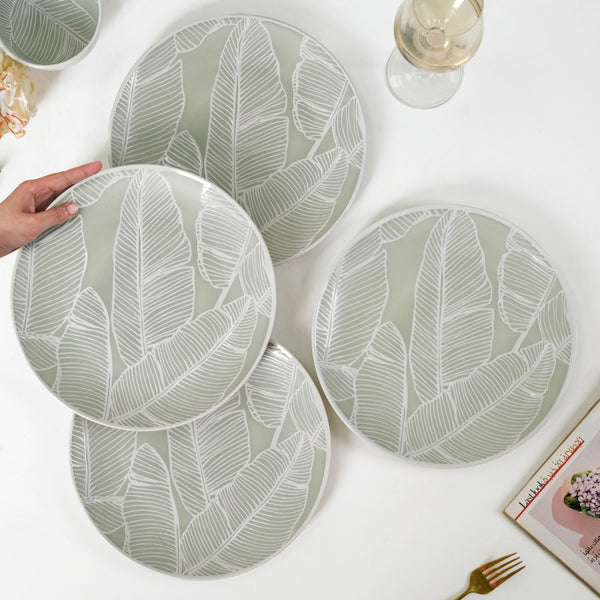 Tropica Banana Leaf Embossed Dinner Plate Set Of 4 Mint 10 Inch