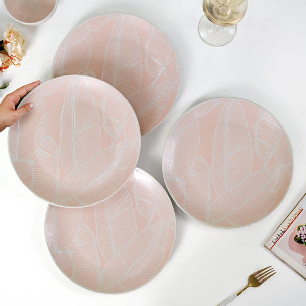 Tropica Pastel Pink Ceramic Dinner Plate Set Of 4 10 Inch