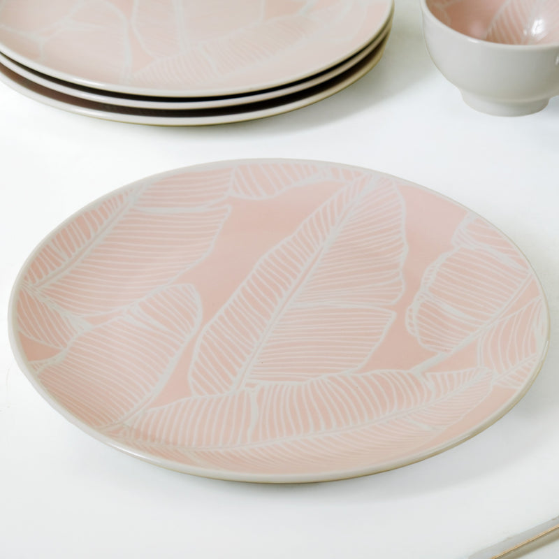 Tropica Pastel Pink Ceramic Dinner Plate Set Of 4 10 Inch