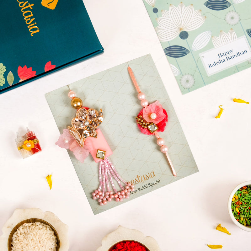 Pink Floral Rakhi And Lumba Gift Set