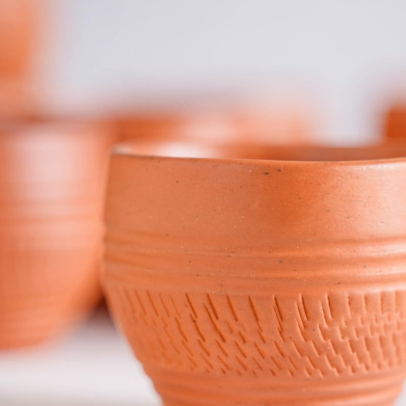 Set Of 10 Sustainable Terracotta Tea Cups 80ml - Kulhad, tea cup set, terracotta tea cups, earthen tea cups