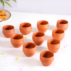 Set Of 10 Sustainable Terracotta Tea Cups 80ml - Kulhad, tea cup set, terracotta tea cups, earthen tea cups