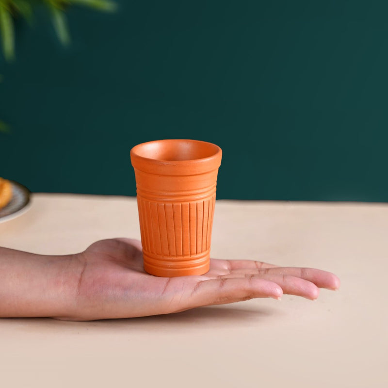 Bombay Cutting Chai Terracotta Kulhad Set Of 6 With White Metal Stand- Kulhad, tea cups, tea cup set, tea cups with stand, earthen tea cups