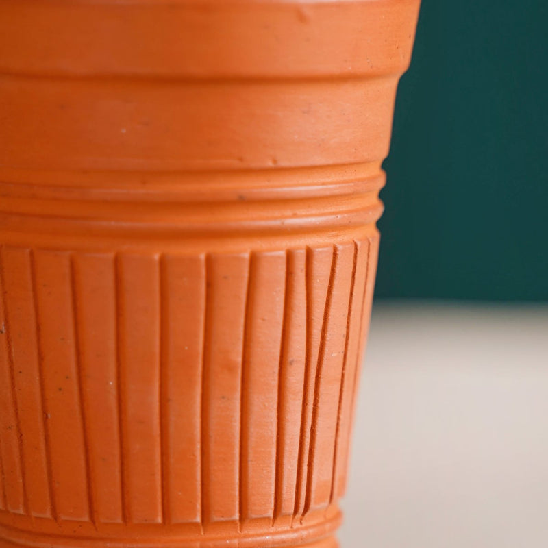 Bombay Cutting Chai Terracotta Kulhad Set Of 6 With White Metal Stand- Kulhad, tea cups, tea cup set, tea cups with stand, earthen tea cups