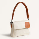 Beige And Tan Vegan Leather Shoulder Bag