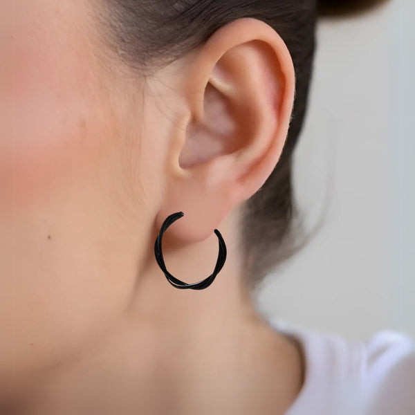 Twisted Multi Layered Black Hoop Earrings