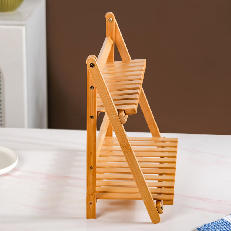 Two Tier Bamboo Countertop Shelf Stand