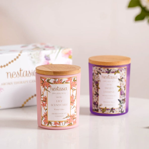 Jasmine & Lily Soy Wax Scented Candles Set Of 2