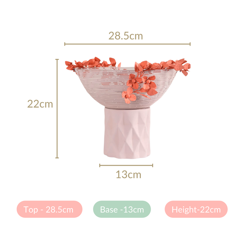 Bloom Basket Pink Pedestal Decorative Bowl- Centerpiece bowl, large decorative bowl, white decorative bowl, decorative bowls, key bowl holder