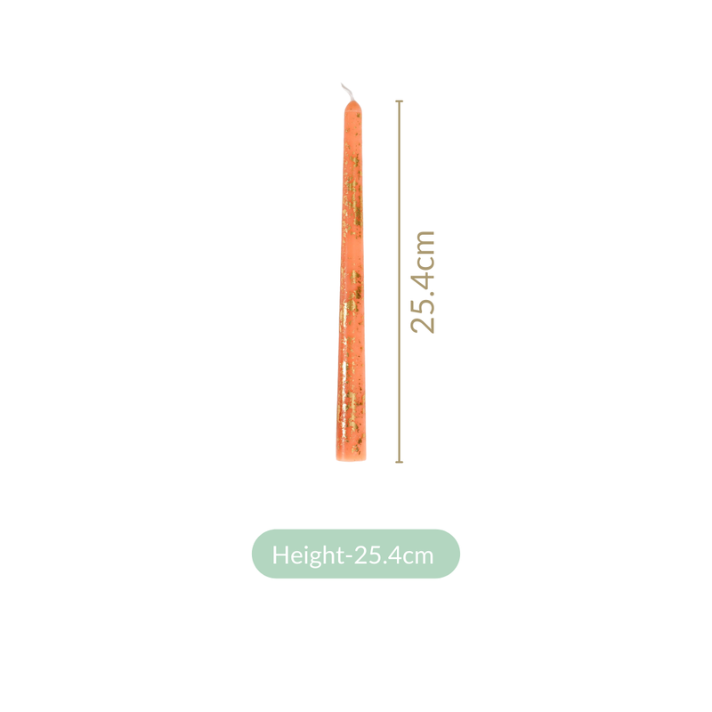 Candle With Golden Flecks Peach Set Of 8- Peach Candle Set, Golden Flecks Candles, Set of 8 Peach Candles, Decorative Peach Candles, Golden Candles