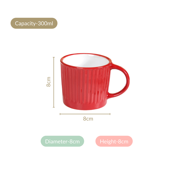 Cresta Ceramic Coffee Mug Set Of 6 Red 300ml