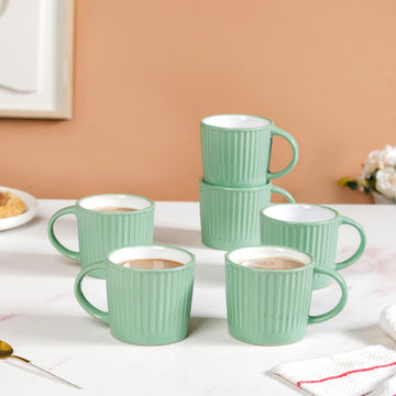 Cresta Set Of 6 Ceramic Coffee Mug Green 300ml