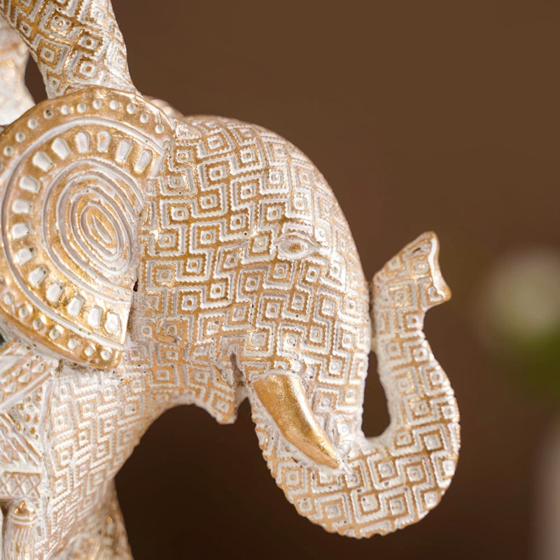 Elephant Family Pyramid With Mirrorwork White- Mirrorwork Decor, White Elephant Figurine, Decorative Elephant Pyramid, Elephant Family Sculpture