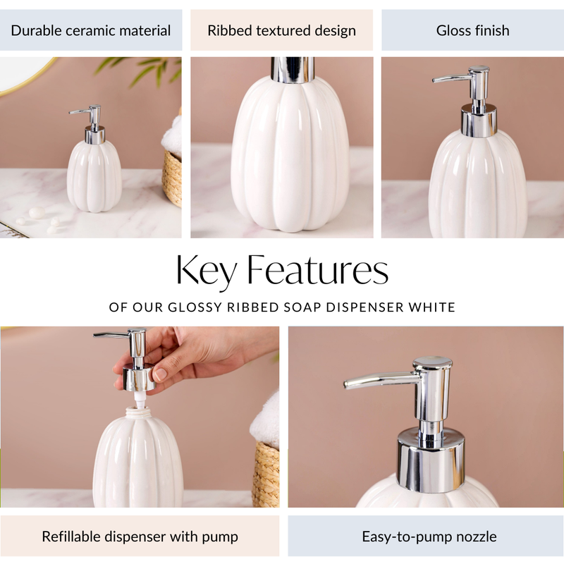 Glossy Ribbed Soap Dispenser White 400ml