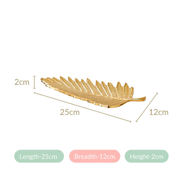 Golden Fern Leaf Metal Tray With Handle Set Of 2