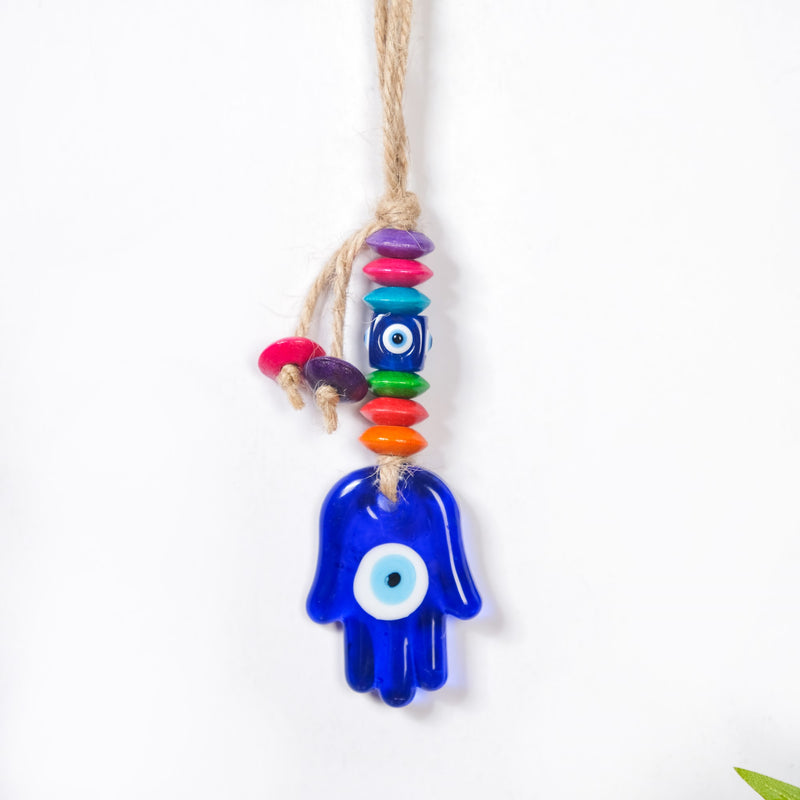 Hamsa Hand Evil Eye Wall Hanging Set Of 2 - Hamsa hand decor, spiritual wall art, protection symbol wall hanging, boho home accents